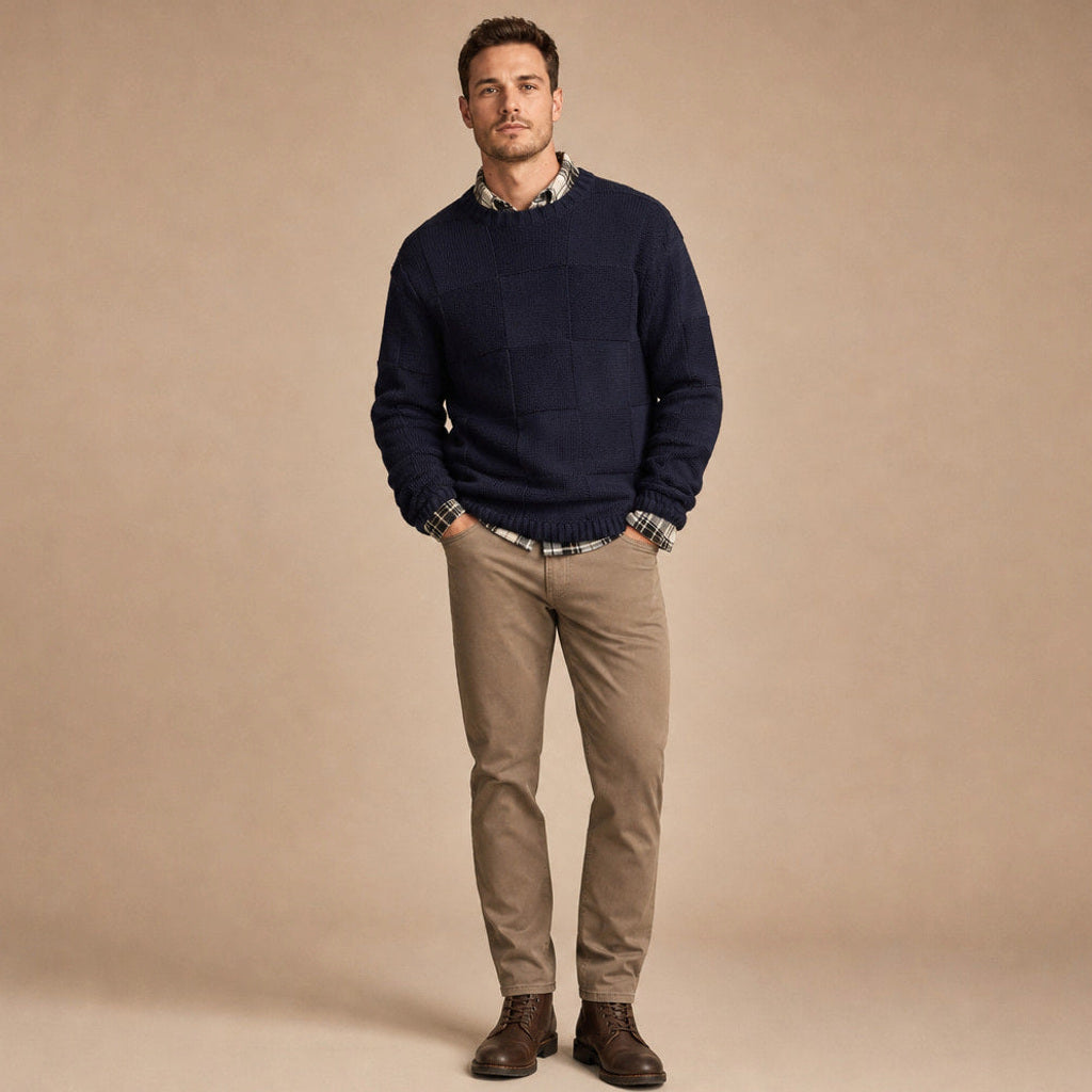 Joost | Strickpullover über Hemd Navy – Gesamtlook