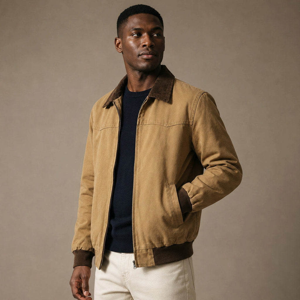 Jorven | Arbeitsjacke Baumwollmischung Relaxed Fit Khaki – Seitenansicht