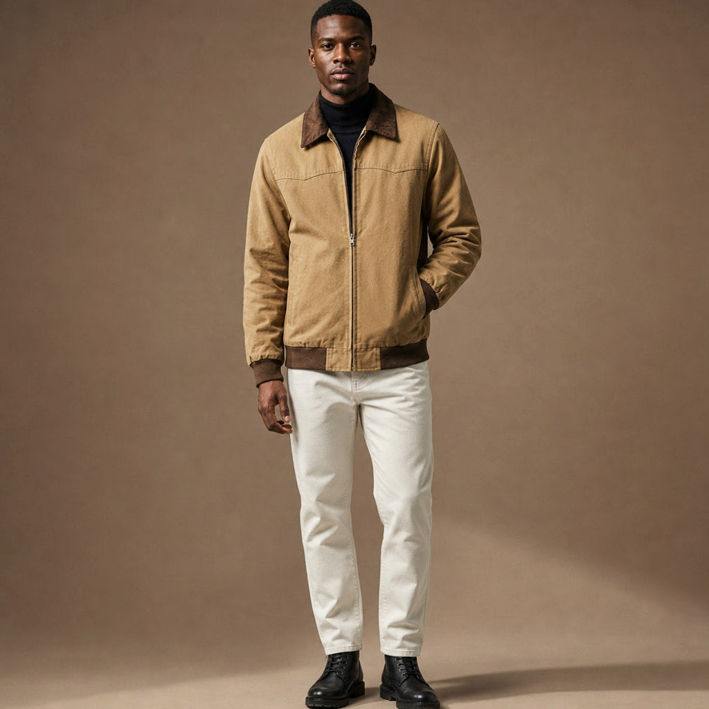 Jorven | Arbeitsjacke Baumwollmischung Relaxed Fit Khaki – Gesamtlook