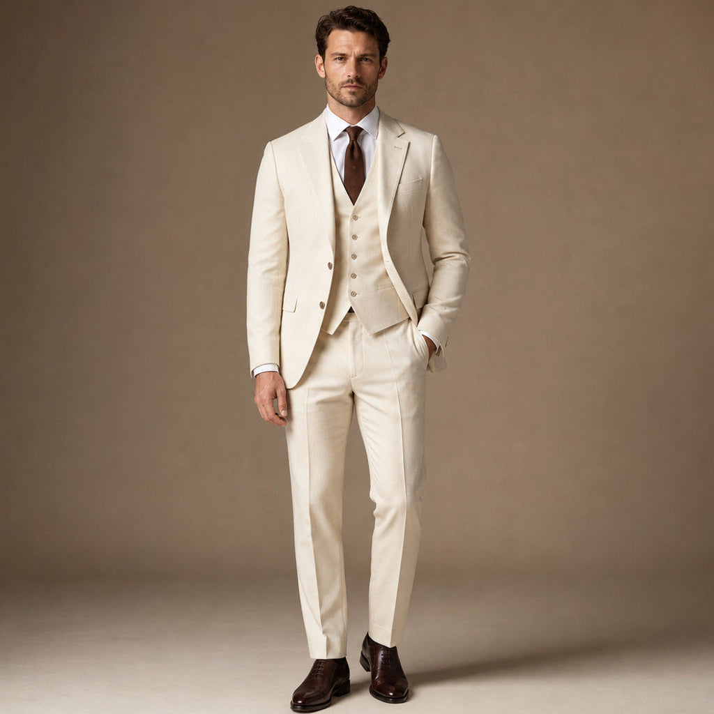Kelsten | Anzug Dreiteilig Schalkragen in Beige – Premium Editorial