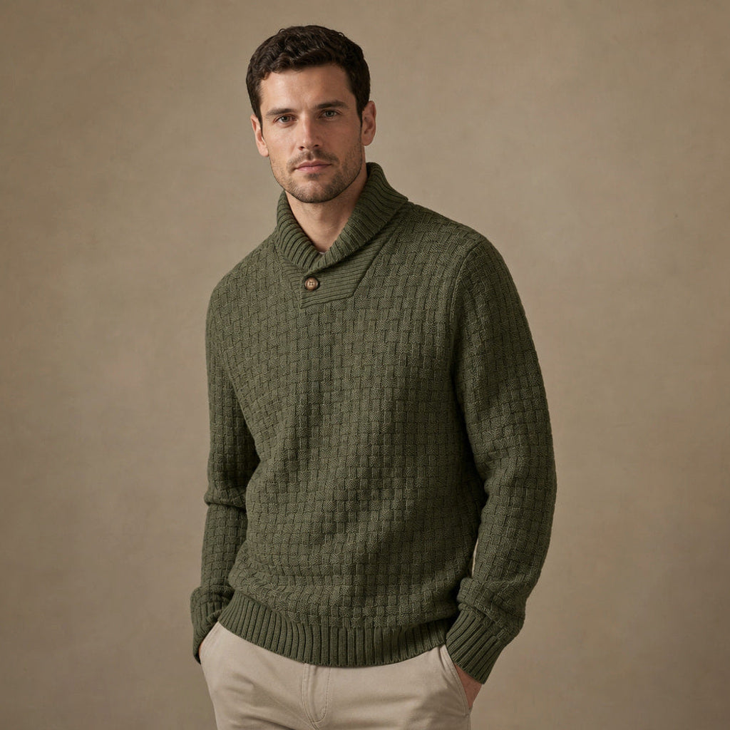 Krispin | Pullover Schalkragen Korbgeflecht-Strick – Seitenansicht