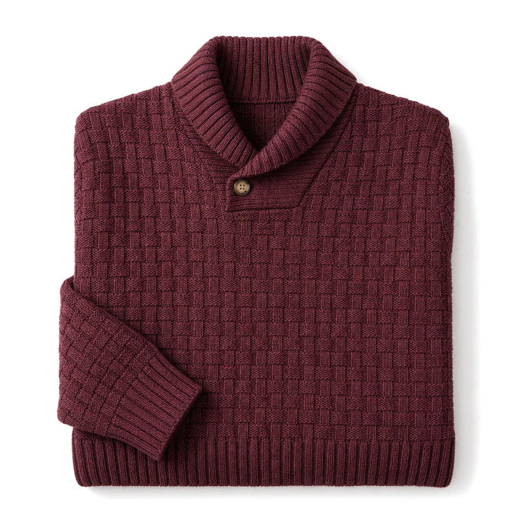 Krispin | Pullover Schalkragen Korbgeflecht-Strick Bordeaux – Produktfoto