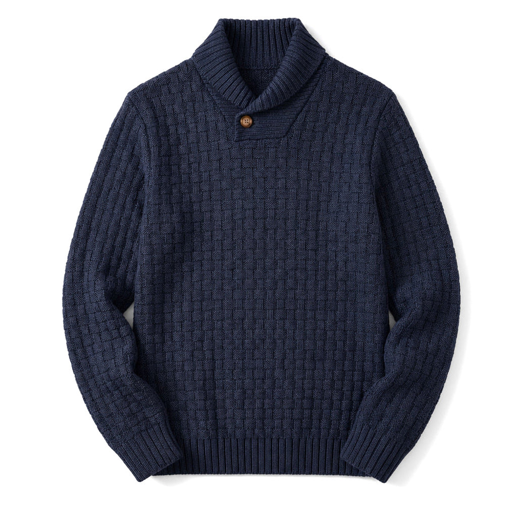 Krispin | Pullover Schalkragen Korbgeflecht-Strick Navy – Produktfoto