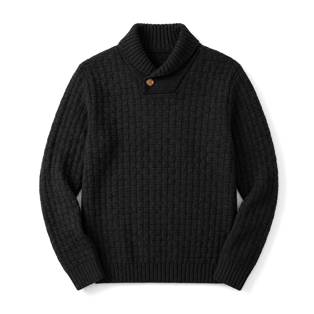 Krispin | Pullover Schalkragen Korbgeflecht-Strick Schwarz – Produktfoto