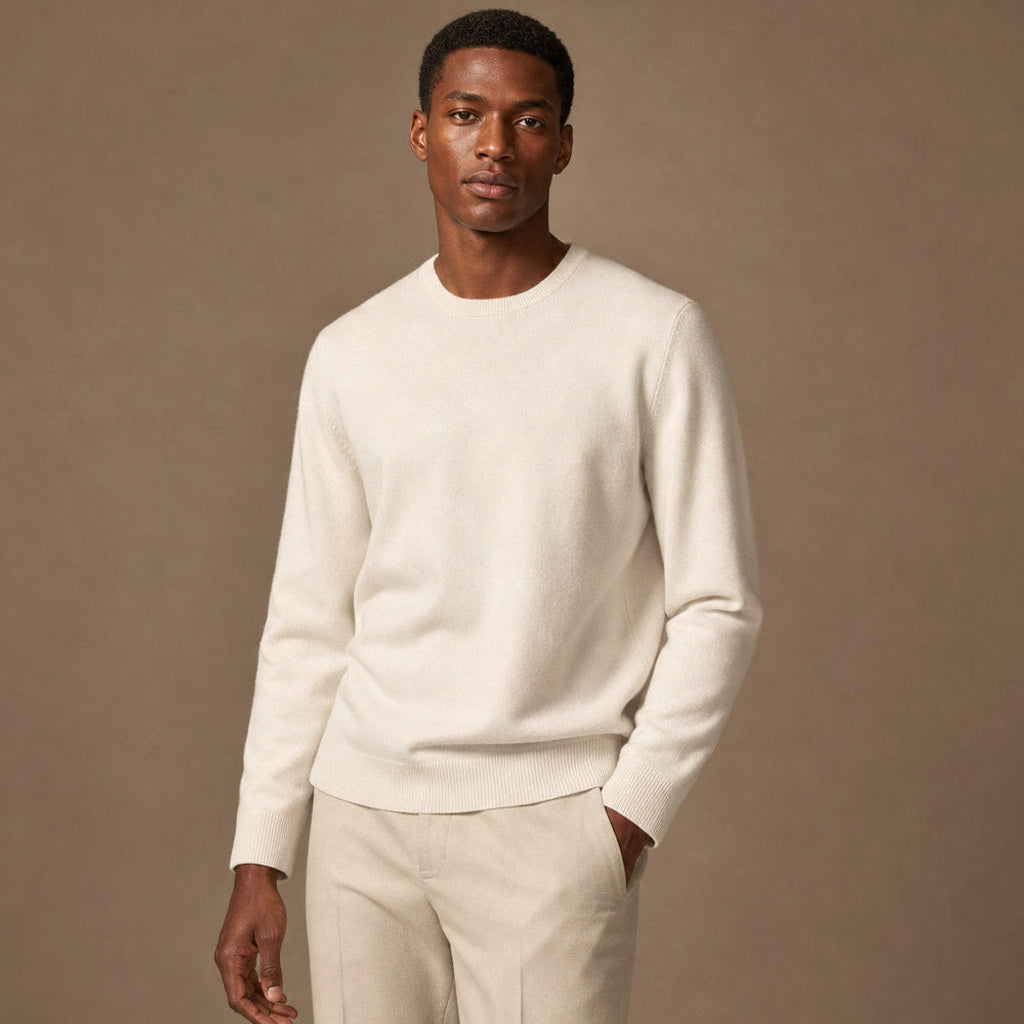 Landbert | Feinstrick-Pullover Wolle-Kaschmir Champagnerbeige – Seitenansicht