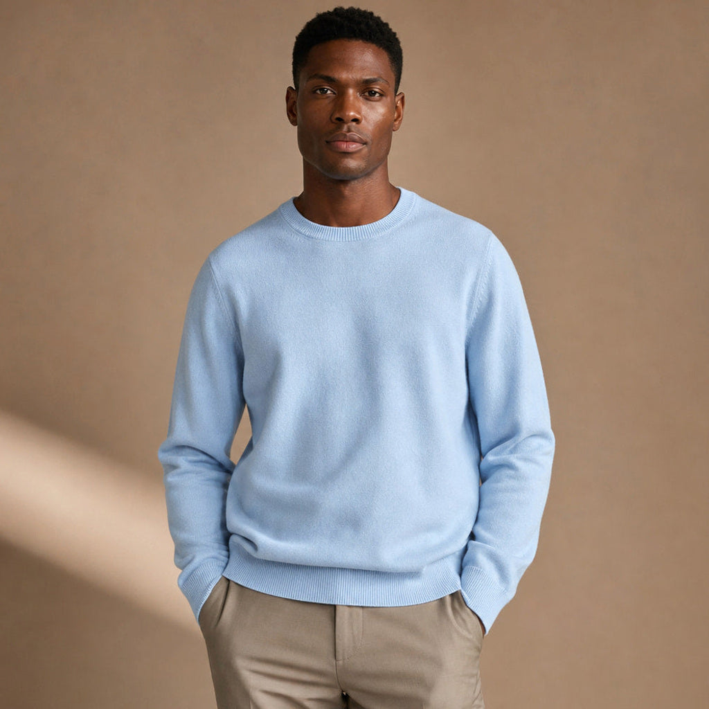 Landbert | Feinstrick-Pullover Wolle-Kaschmir Puderblau – Produktfoto