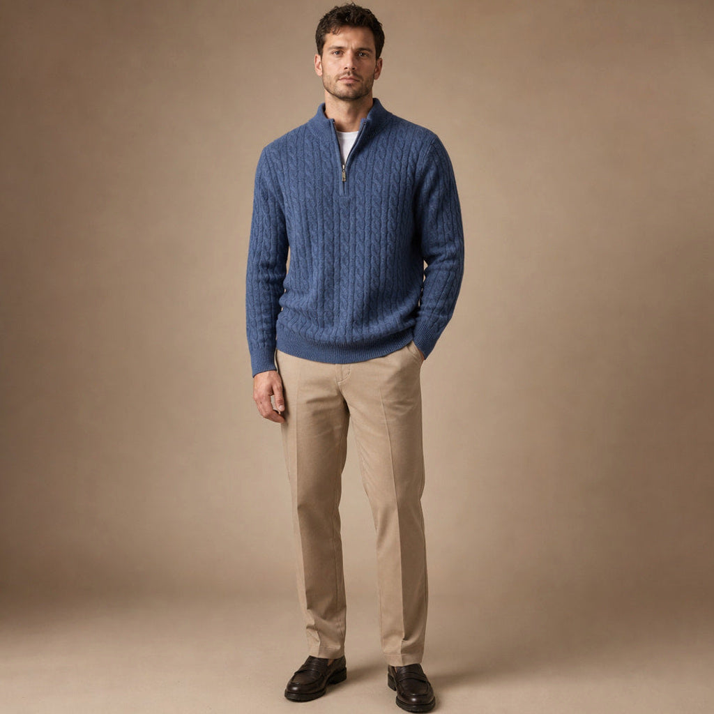 Lantfried | Zopfstrick-Troyer Stehkragen – Gesamtlook