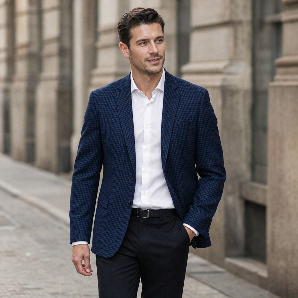 Liutbert | Dunkelblauer Blazer Slim Fit – Gestyltes Editorial-Foto