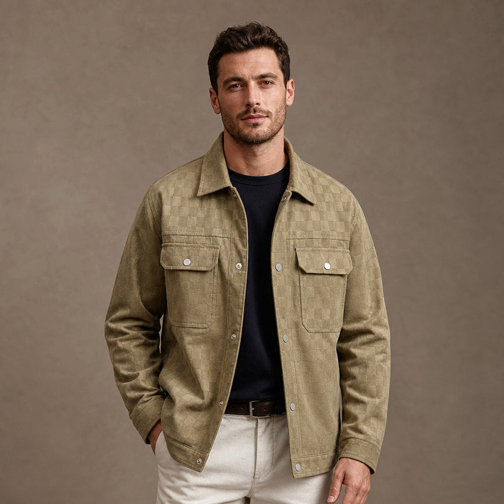 Liuthard | Jacke Wildlederoptik Karo Khaki – Produktfoto