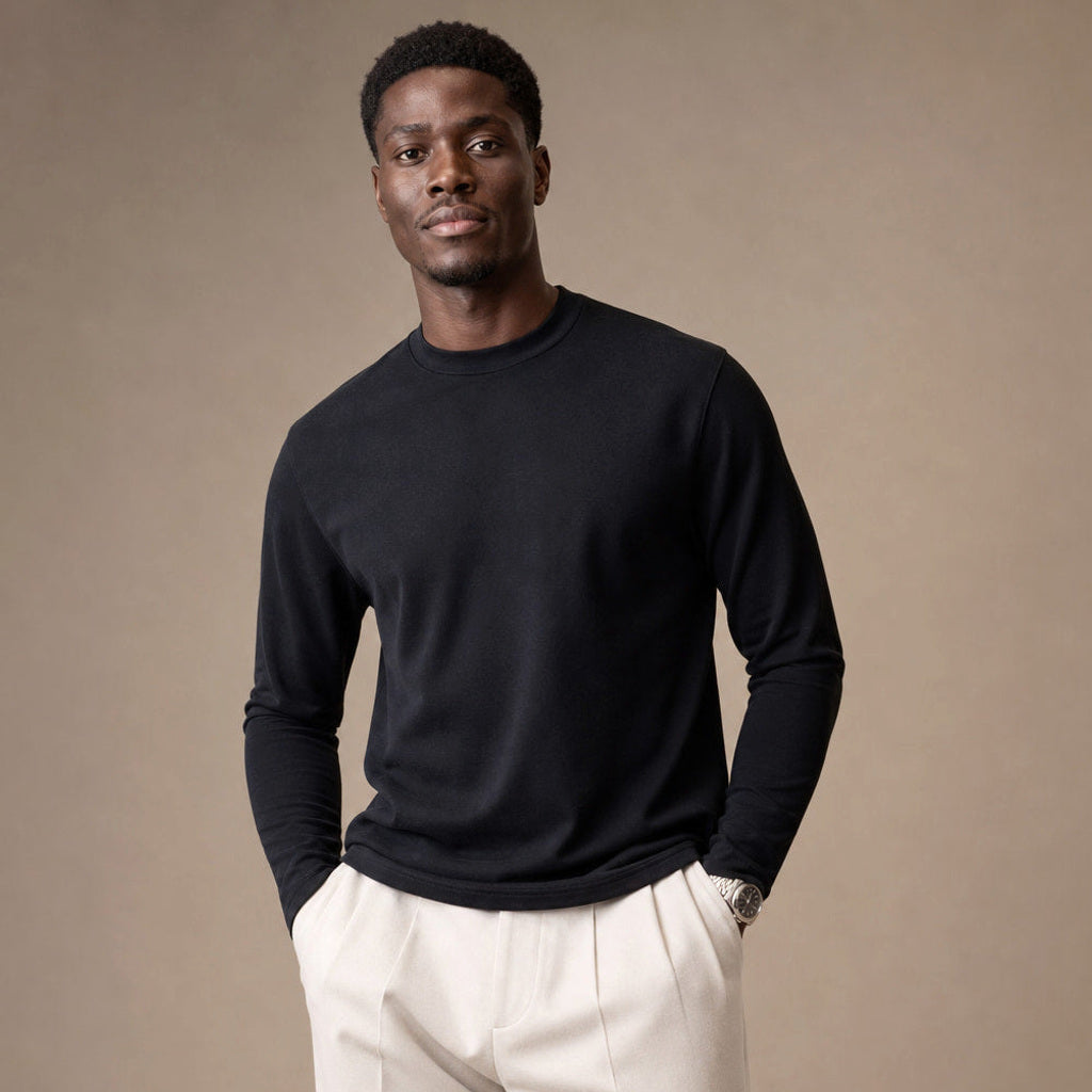 Marlon | T-Shirt Rundhals Tailored Fit Schwarz – Produktfoto