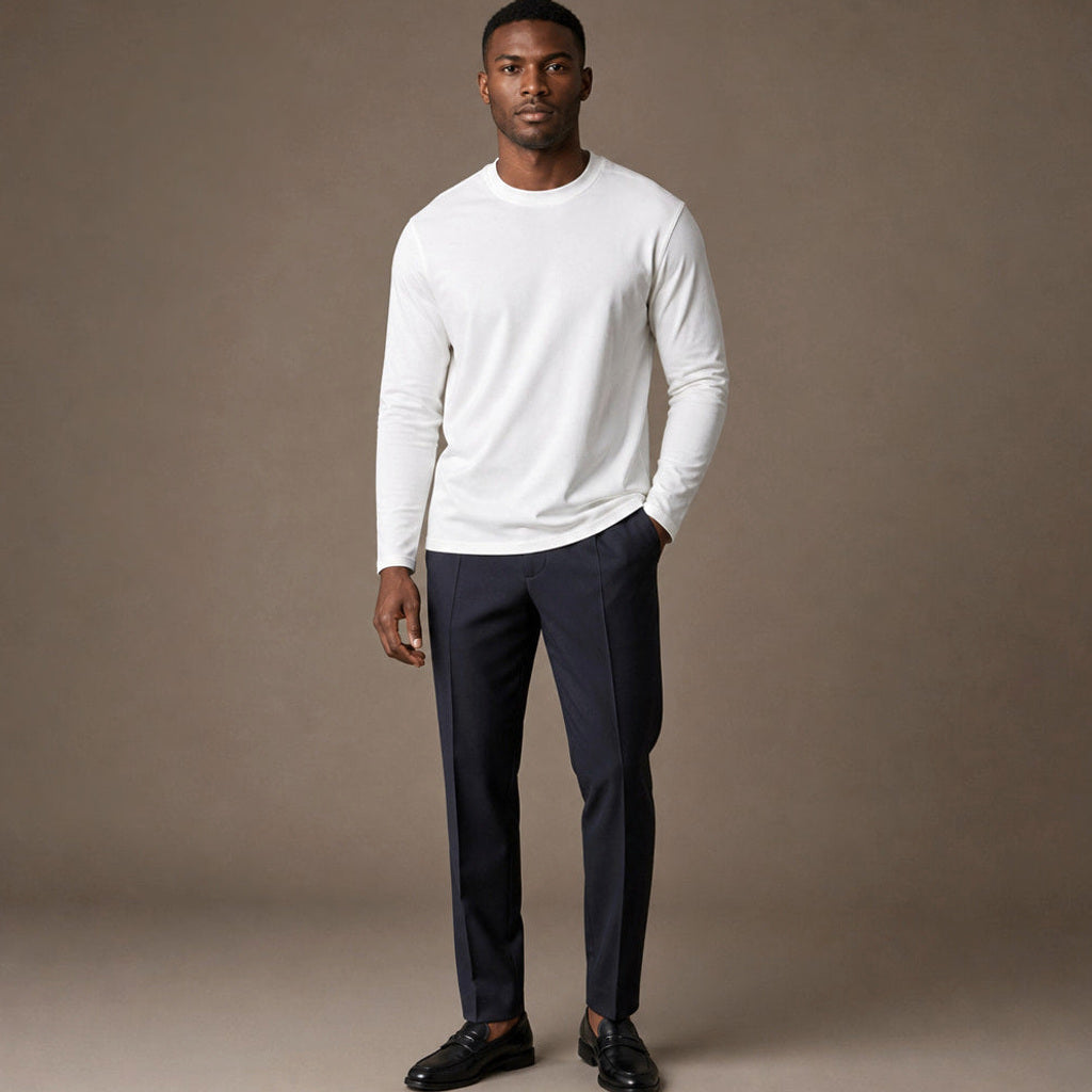 Marlon | T-Shirt Rundhals Tailored Fit Weiß – Gesamtlook