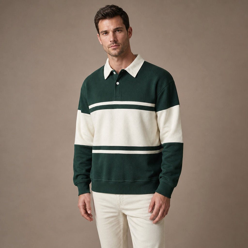 Marlowe | Strick-Poloshirt Langarm Baumwolle Dunkelgrün – Seitenansicht