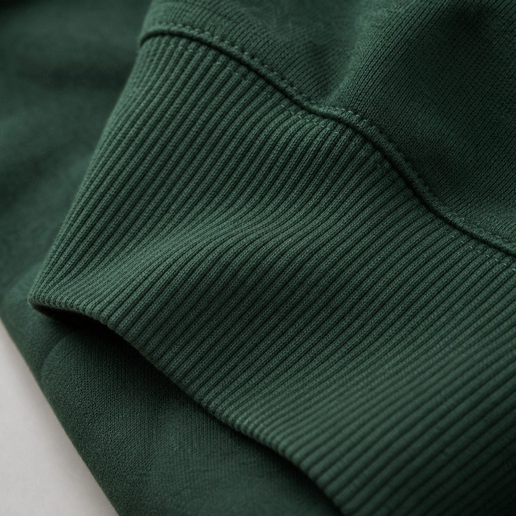 Marlowe | Strick-Poloshirt Langarm Baumwolle Dunkelgrün – Stoff- und Detailaufnahme
