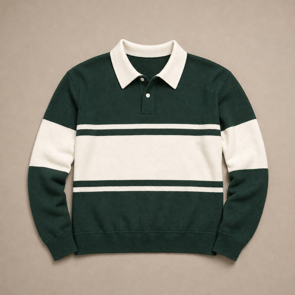 Marlowe | Strick-Poloshirt Langarm Baumwolle Dunkelgrün – Produktfoto