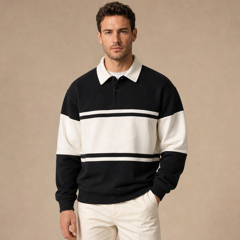 Marlowe | Strick-Poloshirt Langarm Baumwolle in Schwarz – Premium Editorial
