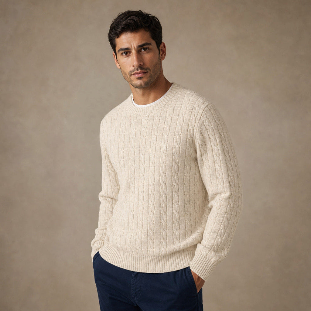 Meino | Zopfstrickpullover Wollmischung 450 g Champagnerbeige – Seitenansicht
