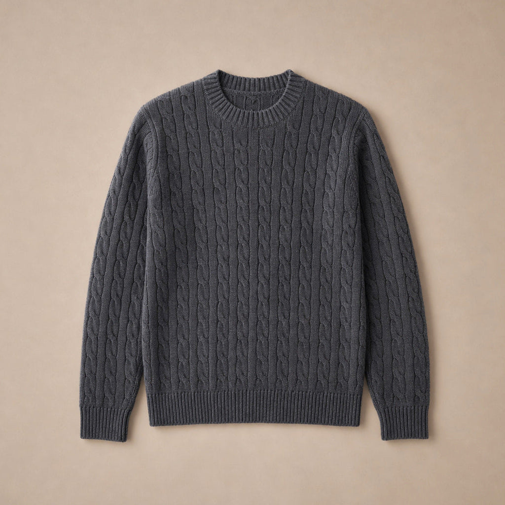 Meino | Zopfstrickpullover Wollmischung 450 g Dunkelgrau – Produktfoto