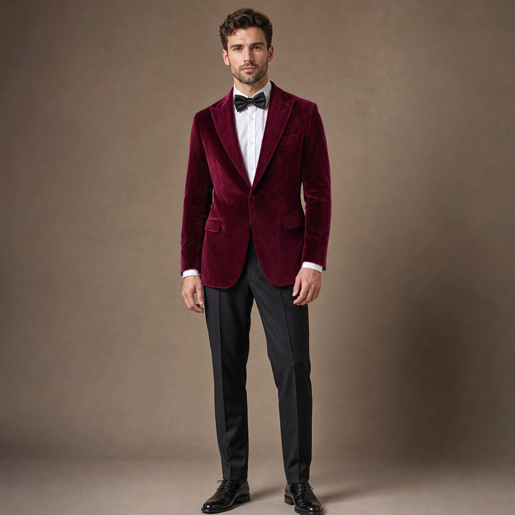 Meinward | Samtblazer Einreiher in Bordeaux – Premium Editorial