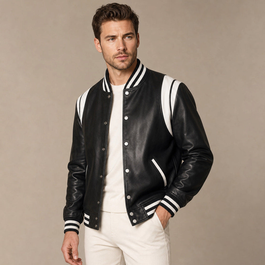 Nico | Lederjacke College-Schnitt Lammleder Schwarz – Seitenansicht