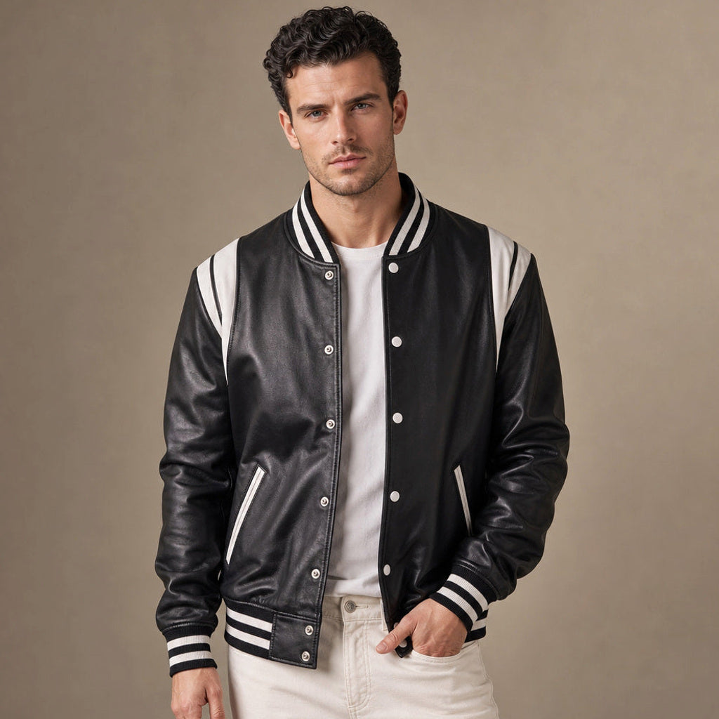 Nico | Lederjacke College-Schnitt Lammleder Schwarz – Produktfoto