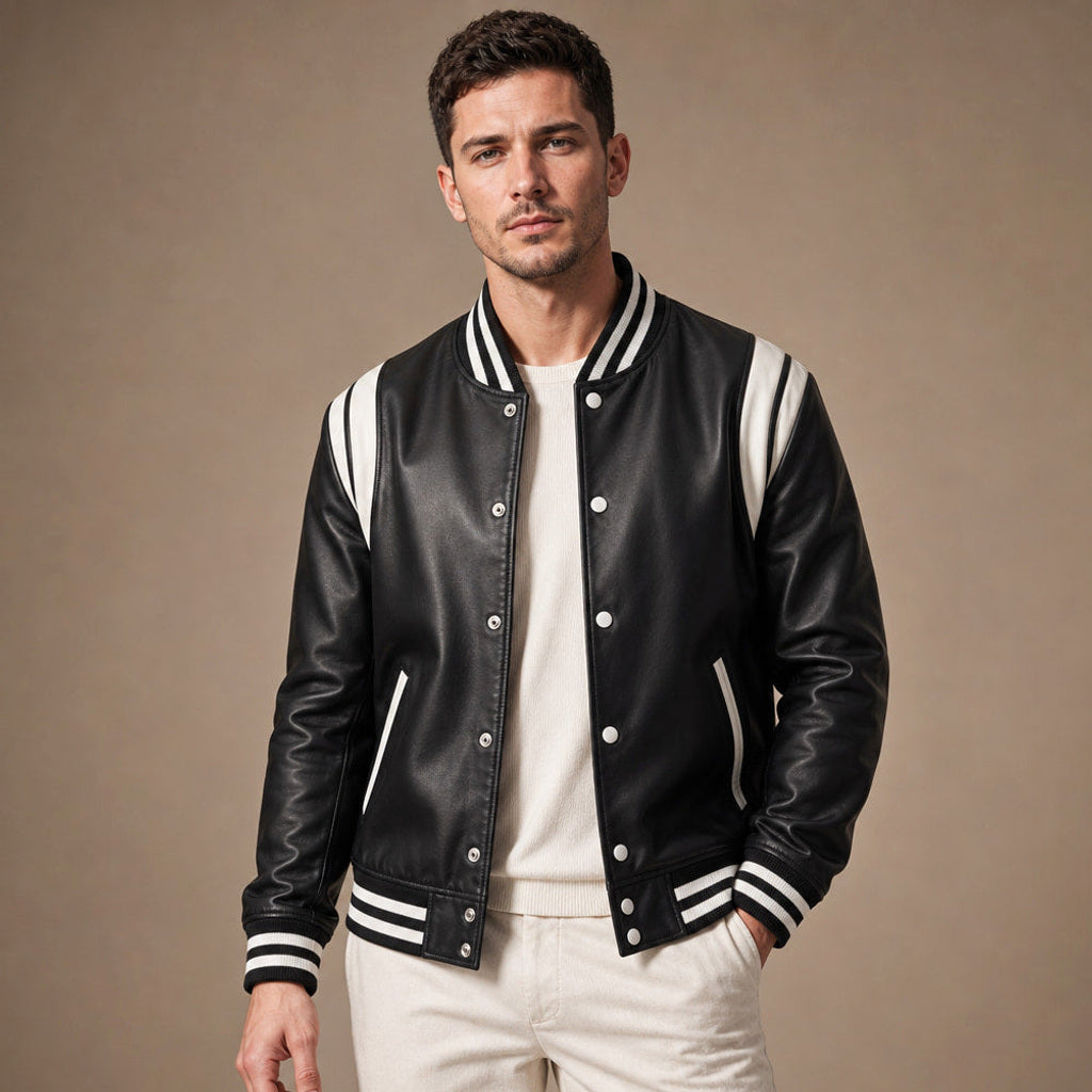 Nico | Lederjacke College-Schnitt Lammleder in Schwarz – Premium Editorial