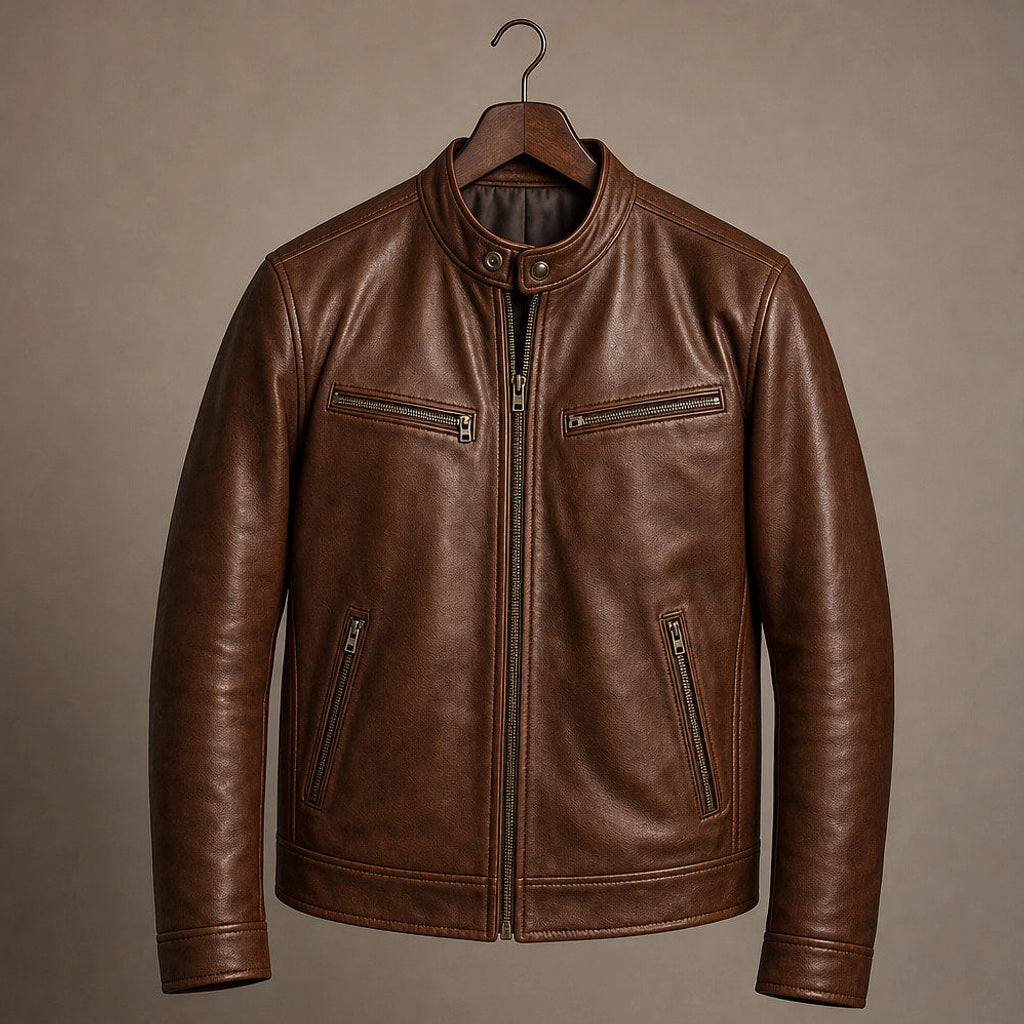 Nils | Lederjacke Vintage-Optik mit Stehkragen Braun – Produktfoto