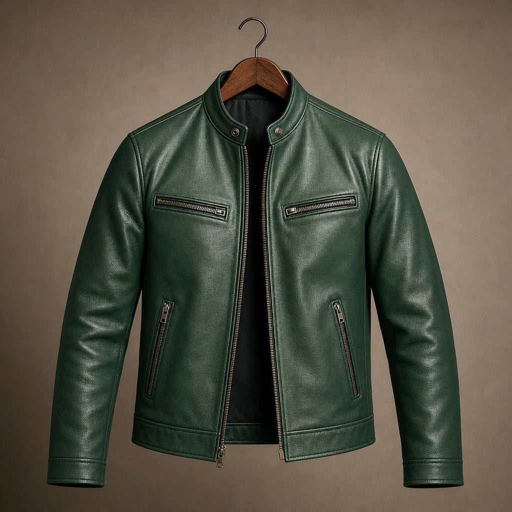 Nils | Lederjacke Vintage-Optik mit Stehkragen Grün – Produktfoto