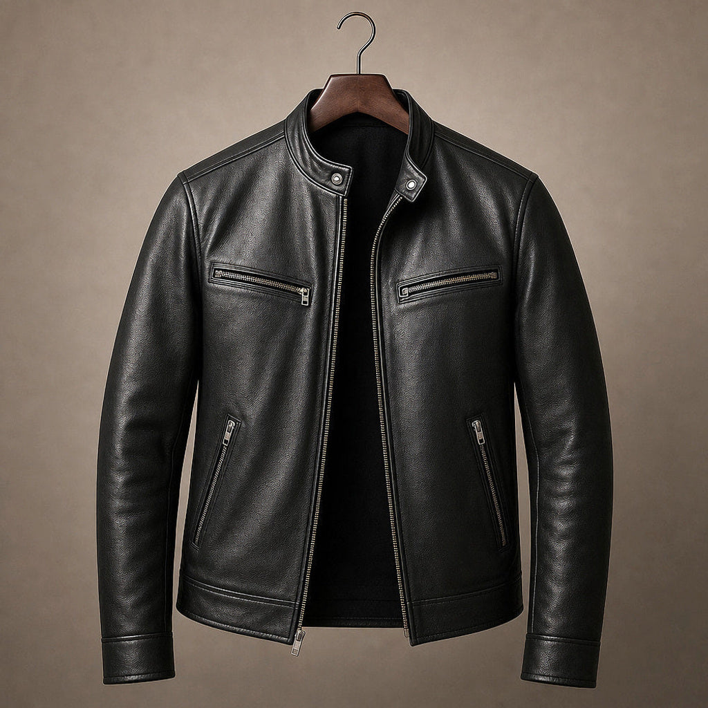 Nils | Lederjacke Vintage-Optik mit Stehkragen Schwarz – Produktfoto