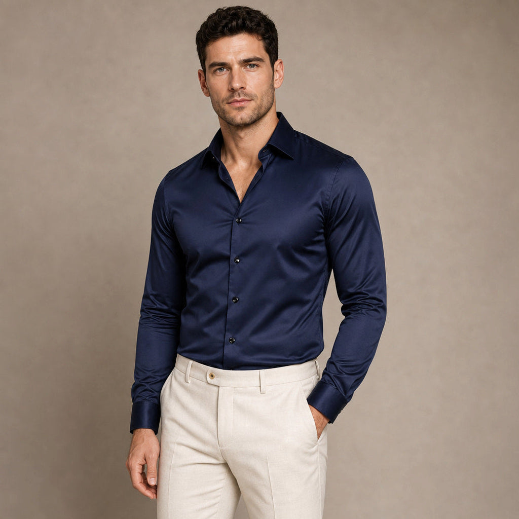 Norvane | Businesshemd Slim Fit Stretch Navy – Seitenansicht