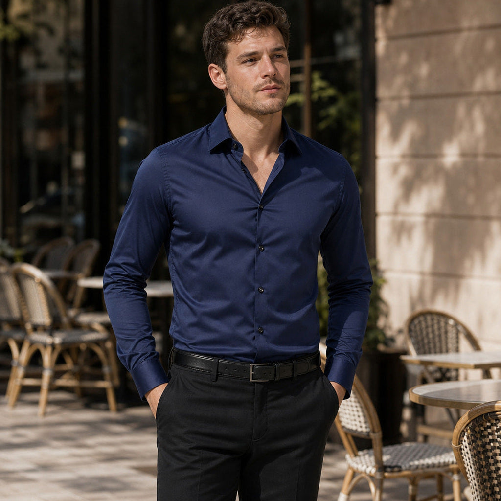 Norvane | Businesshemd Slim Fit Stretch Navy – Gestyltes Editorial-Foto