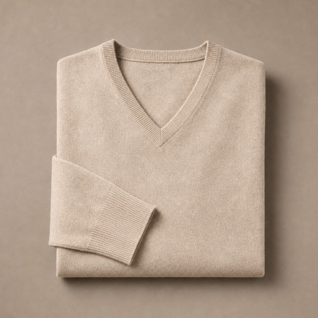 Norwin | Feinstrickpullover V-Ausschnitt Slim Fit Beige – Produktfoto