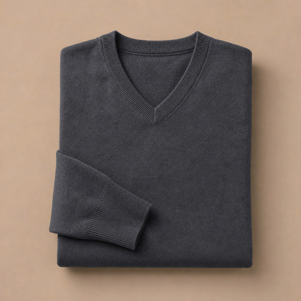 Norwin | Feinstrickpullover V-Ausschnitt Slim Fit Dunkelgrau – Produktfoto