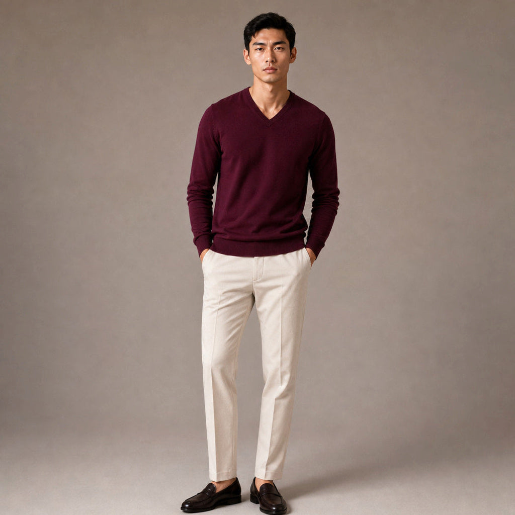 Norwin | Feinstrickpullover V-Ausschnitt Slim Fit – Gesamtlook