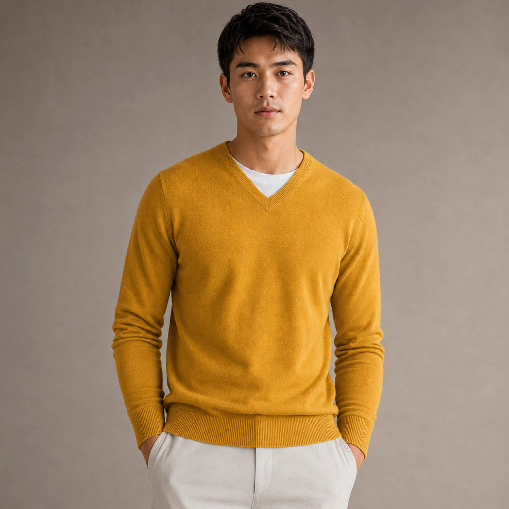 Norwin | Feinstrickpullover V-Ausschnitt Slim Fit in Gelb – Premium Editorial