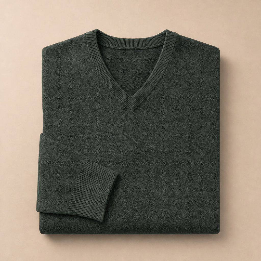 Norwin | Feinstrickpullover V-Ausschnitt Slim Fit Grün – Produktfoto