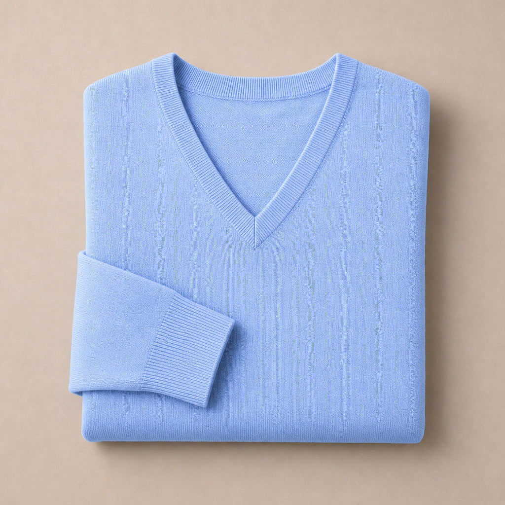 Norwin | Feinstrickpullover V-Ausschnitt Slim Fit Hellblau – Produktfoto