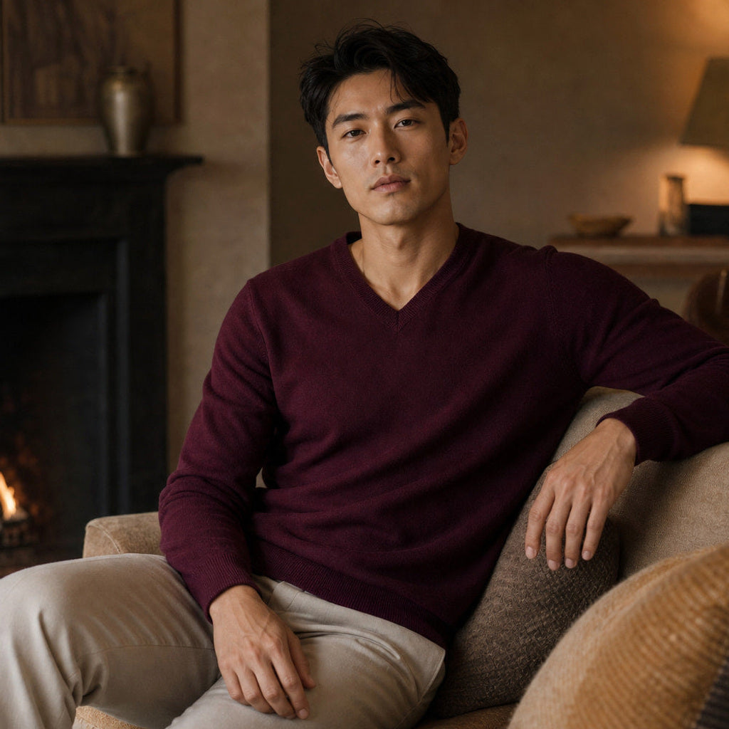 Norwin | Feinstrickpullover V-Ausschnitt Slim Fit – Gestyltes Editorial-Foto
