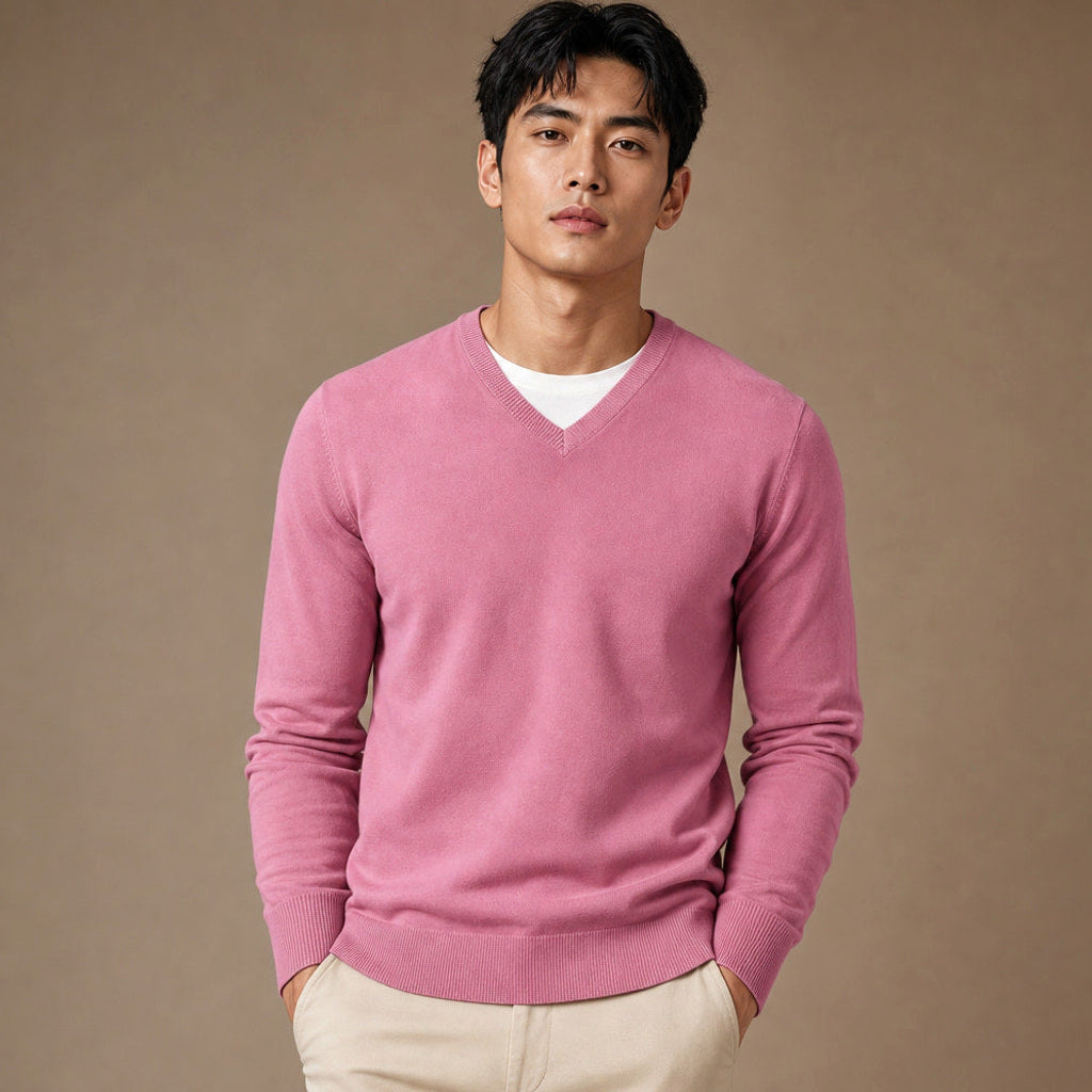 Norwin | Feinstrickpullover V-Ausschnitt Slim Fit in Pink – Premium Editorial