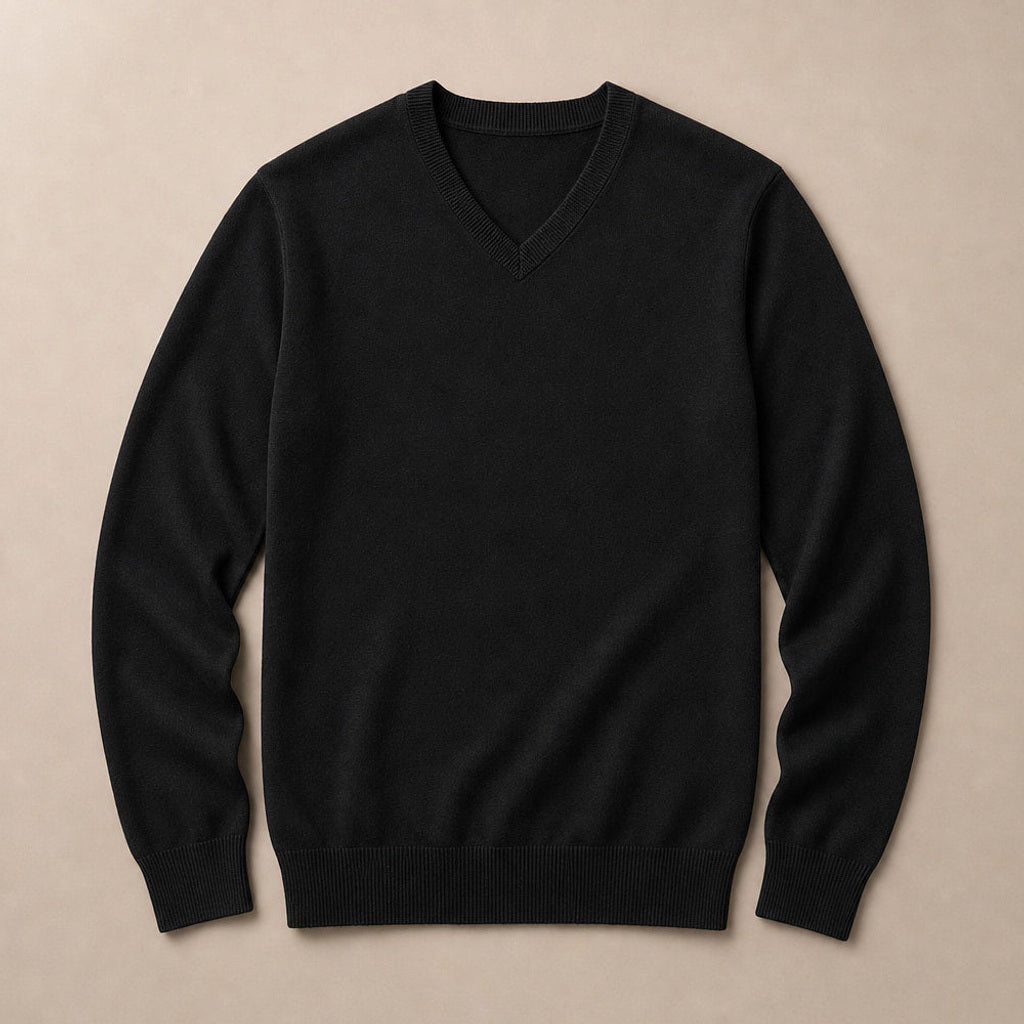Norwin | Feinstrickpullover V-Ausschnitt Slim Fit Schwarz – Produktfoto