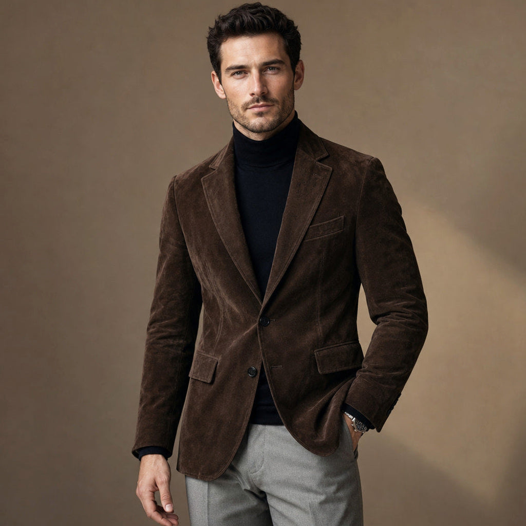 Osbert | Blazer Wildlederoptik Slim Fit in Braun – Premium Editorial
