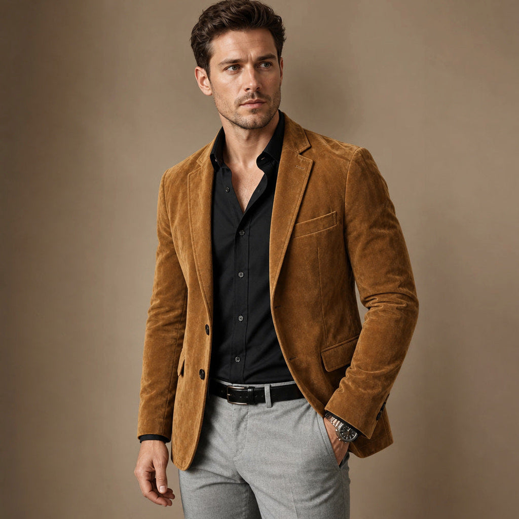 Osbert | Blazer Wildlederoptik Slim Fit Khaki – Seitenansicht