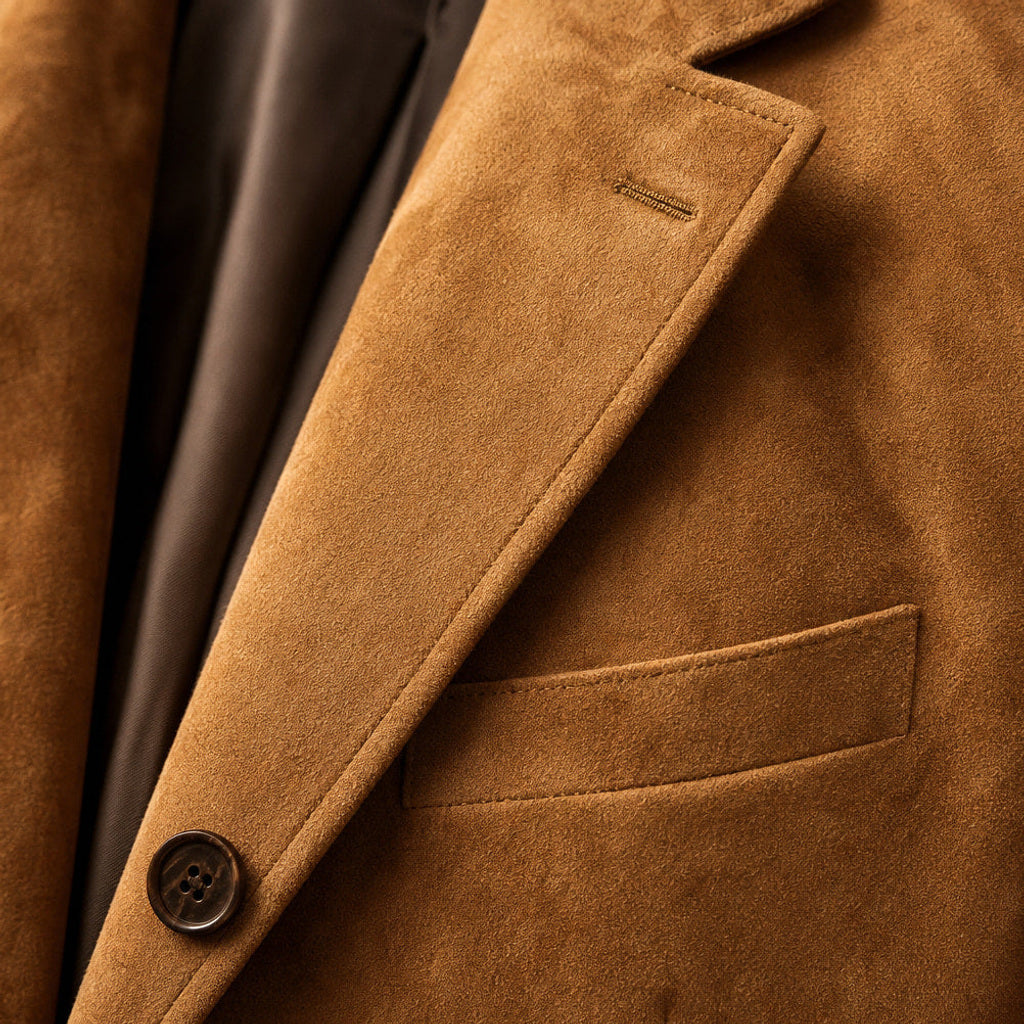 Osbert | Blazer Wildlederoptik Slim Fit Khaki – Stoff- und Detailaufnahme