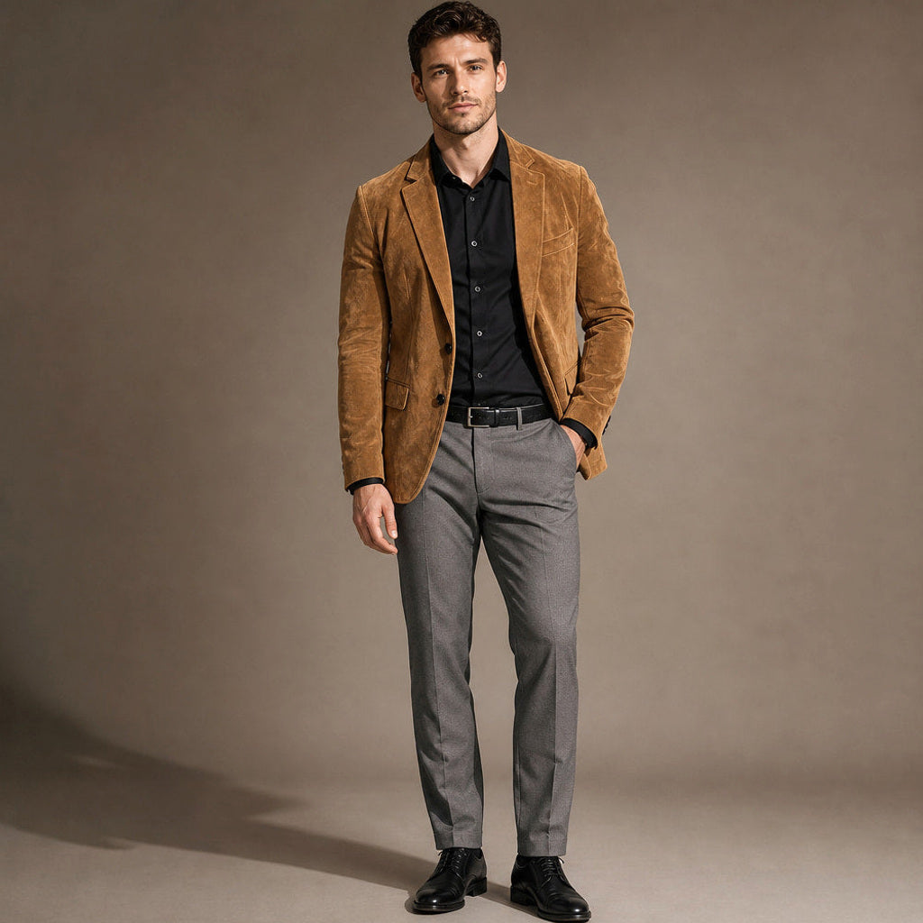 Osbert | Blazer Wildlederoptik Slim Fit Khaki – Gesamtlook