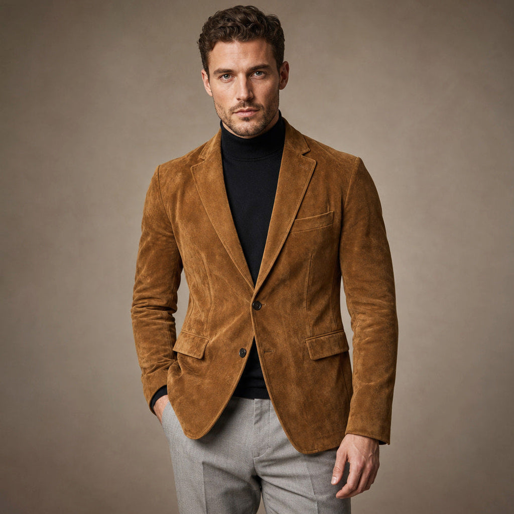 Osbert | Blazer Wildlederoptik Slim Fit in Khaki – Premium Editorial
