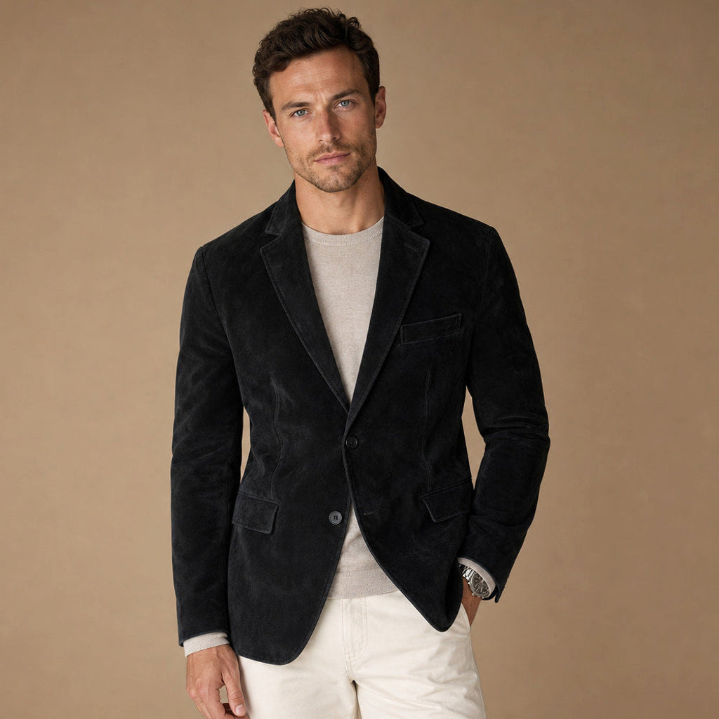 Osbert | Blazer Wildlederoptik Slim Fit in Schwarz – Premium Editorial