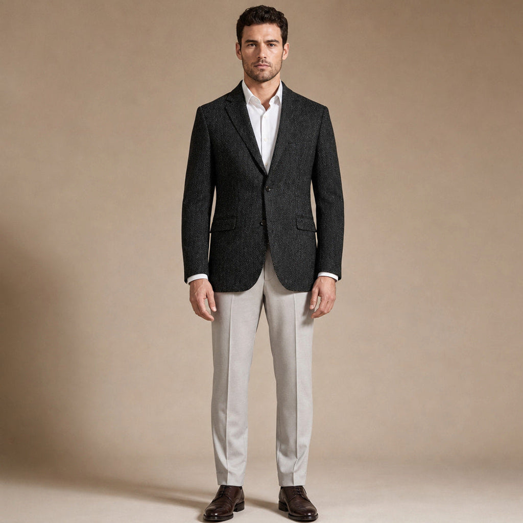 Osmar | Blazer Fischgrat Reverskragen in Schwarz – Premium Editorial