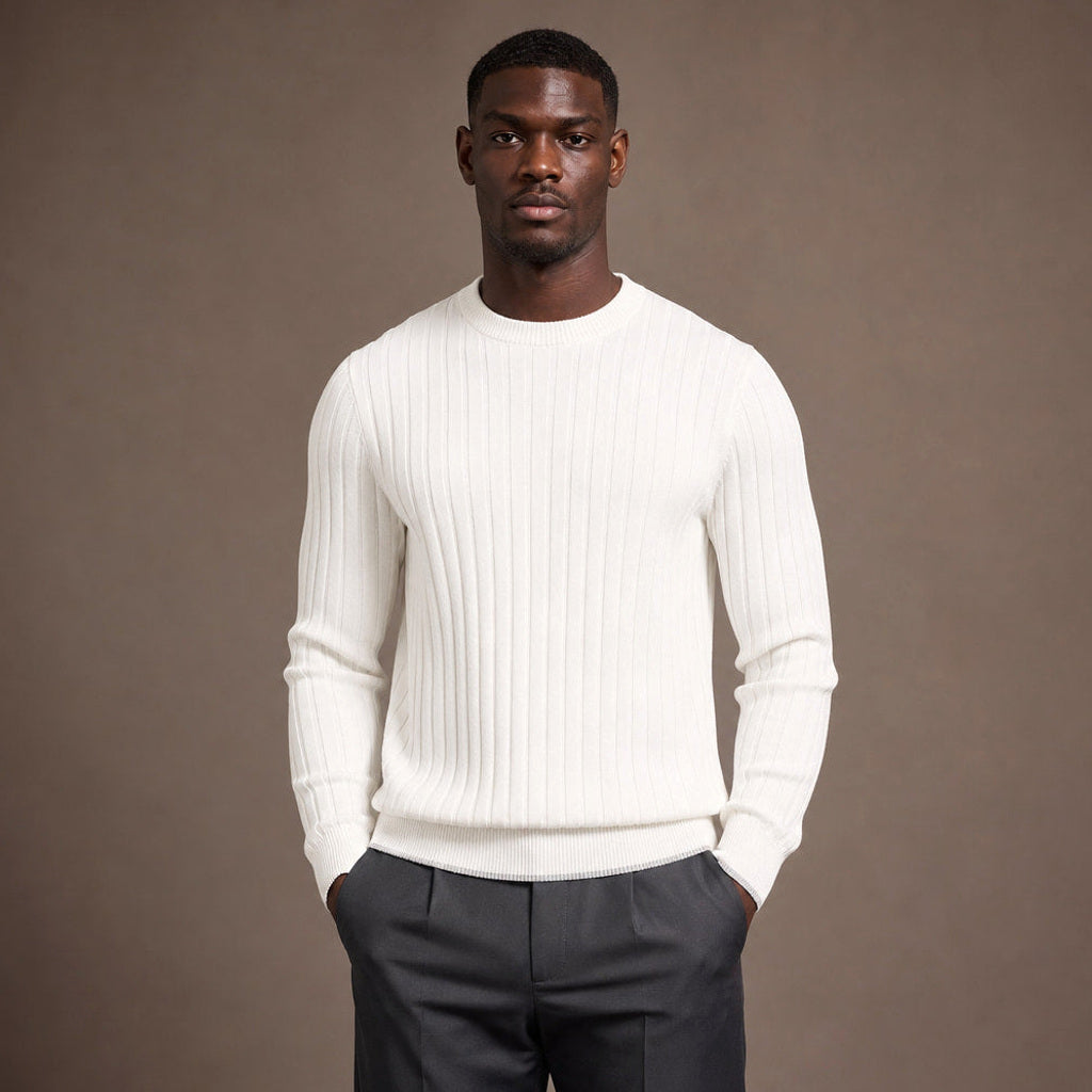 Otfried | Rippstrickpullover Slim Fit Rundhals Elfenbein – Produktfoto