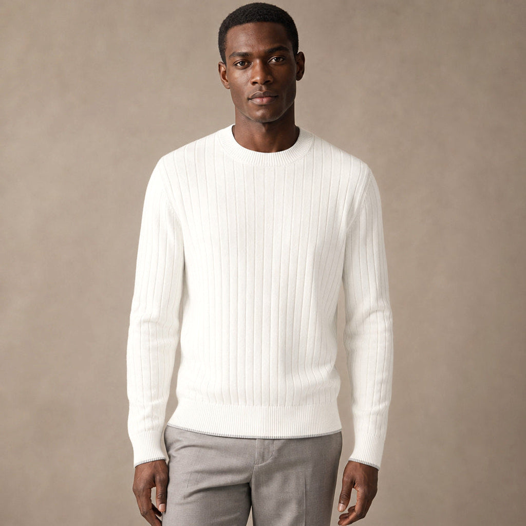 Otfried | Rippstrickpullover Slim Fit Rundhals in Elfenbein – Premium Editorial