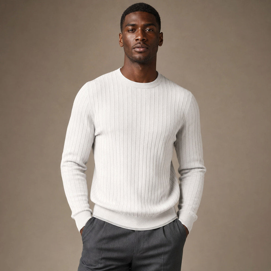 Otfried | Rippstrickpullover Slim Fit Rundhals Hellgrau – Produktfoto