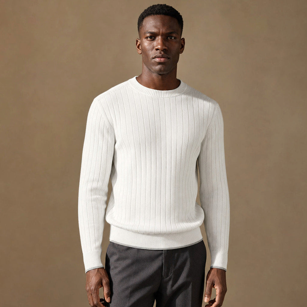 Otfried | Rippstrickpullover Slim Fit Rundhals in Hellgrau – Premium Editorial